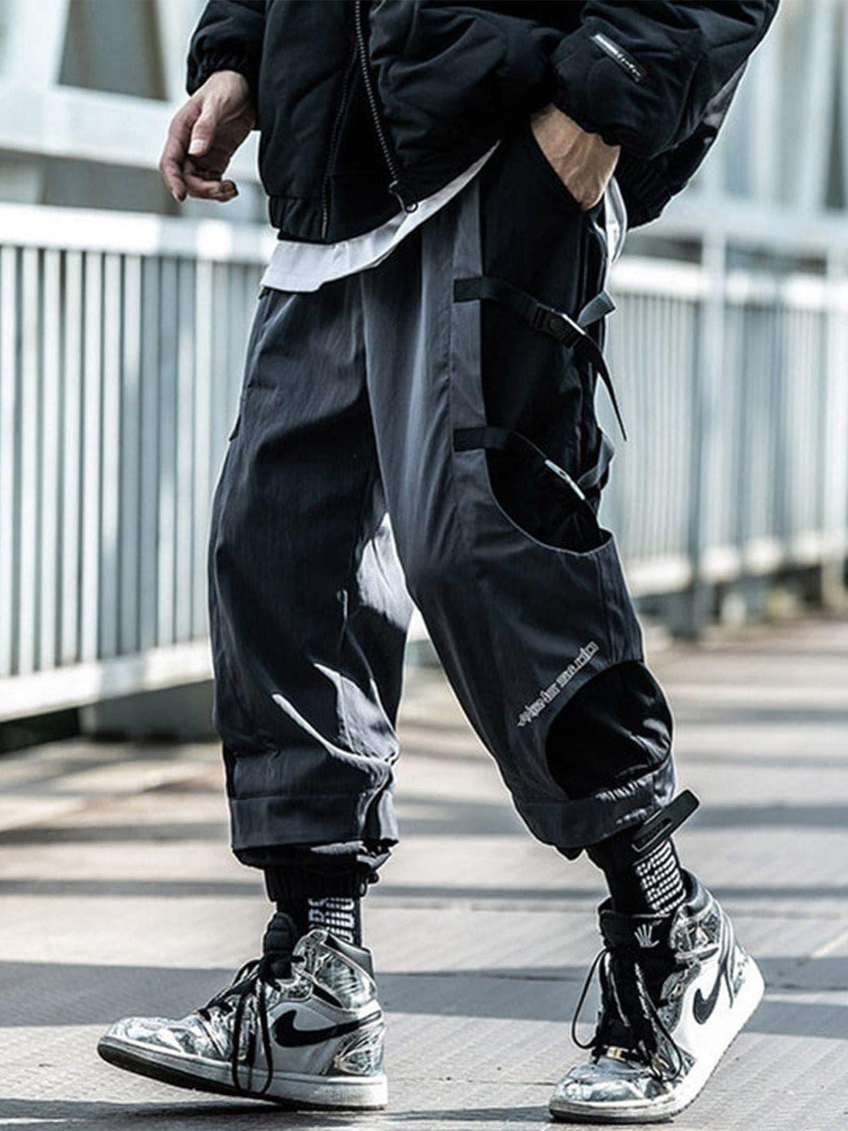 Patchwork Ribbons Velcro Cargo Pants