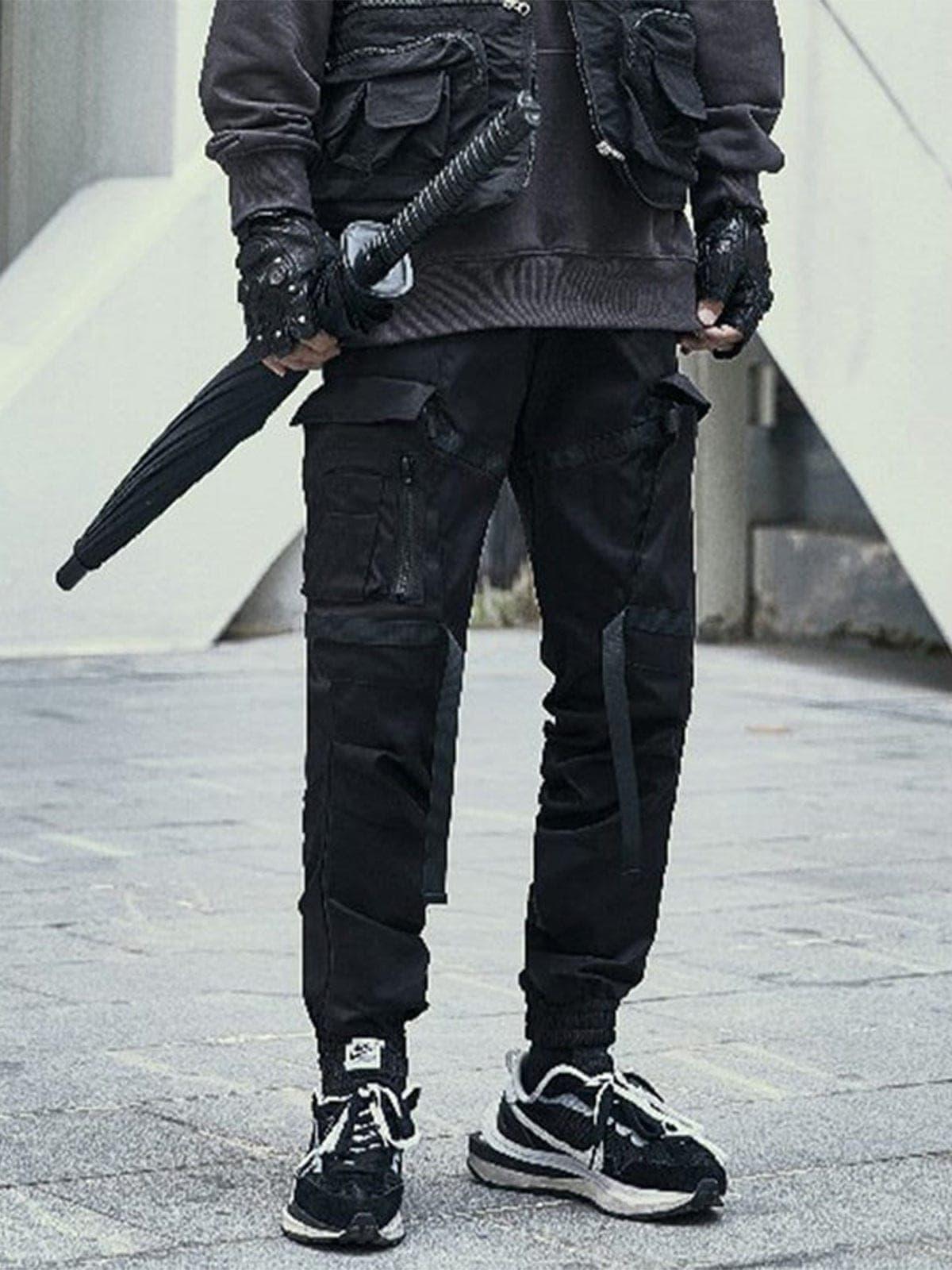 Techwear Ribbons Elastic Pleated Cargo Pants