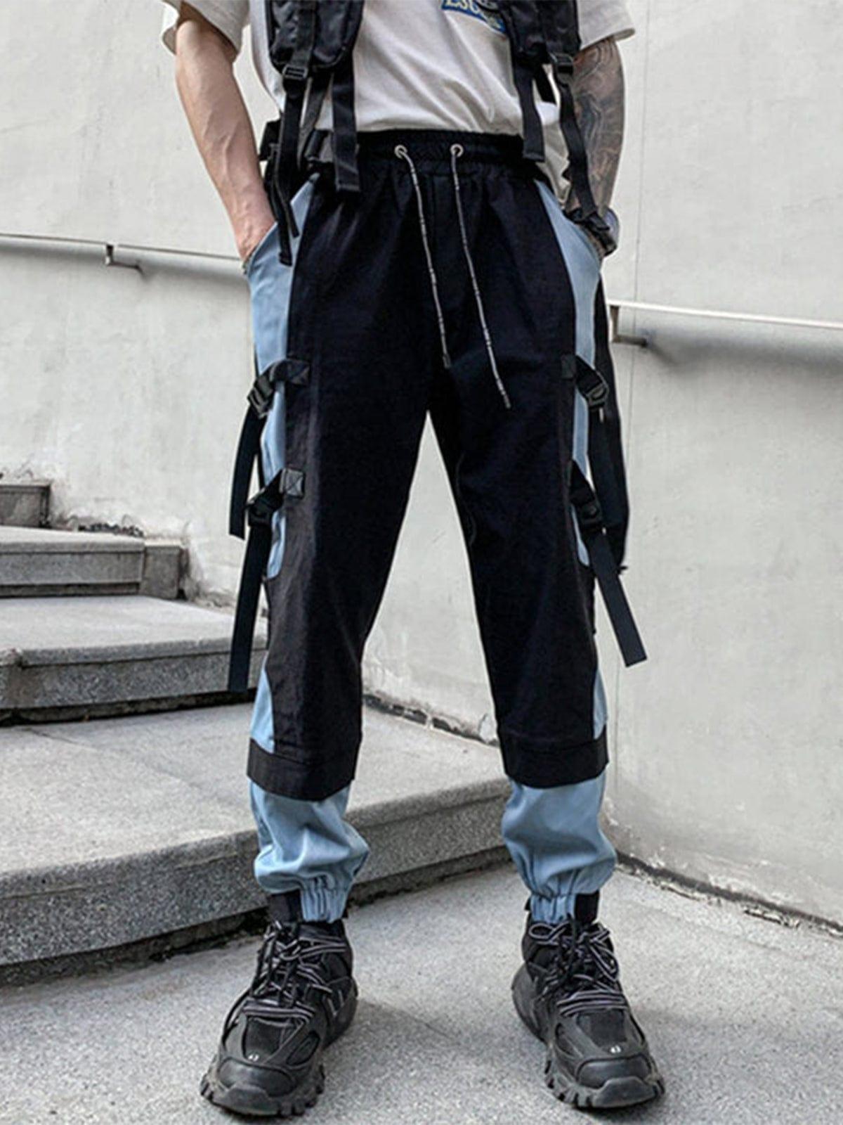 Patchwork Ribbons Buckle Cargo Pants