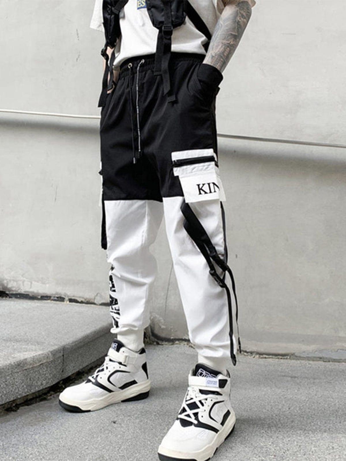 Color Block Patchwork Ribbons Cargo Pants