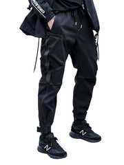 Function Bright Line Zipper Pockets Velcro Cargo Pants