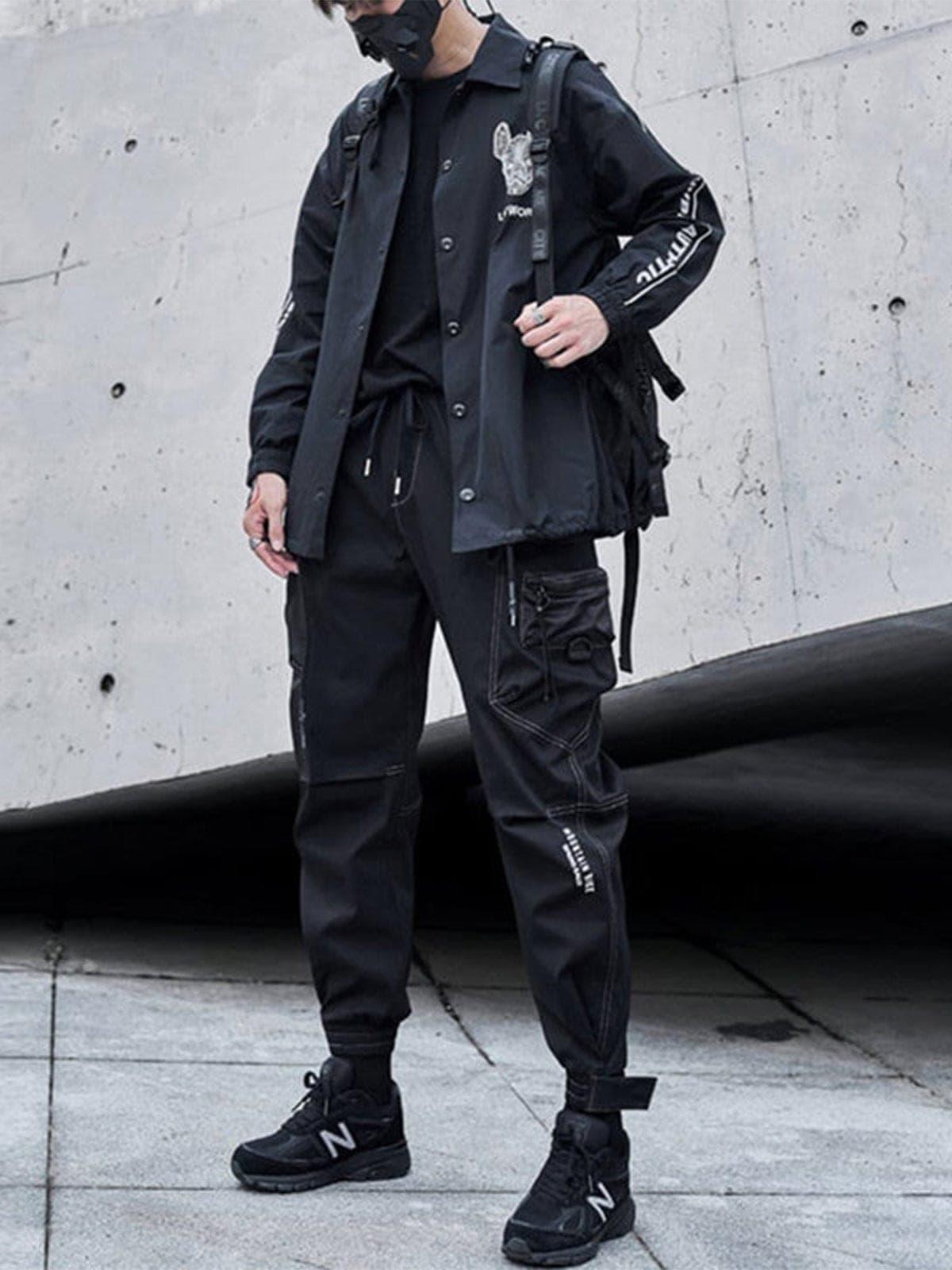 Function Bright Line Zipper Pockets Velcro Cargo Pants