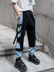 Patchwork Ribbons Buckle Cargo Pants