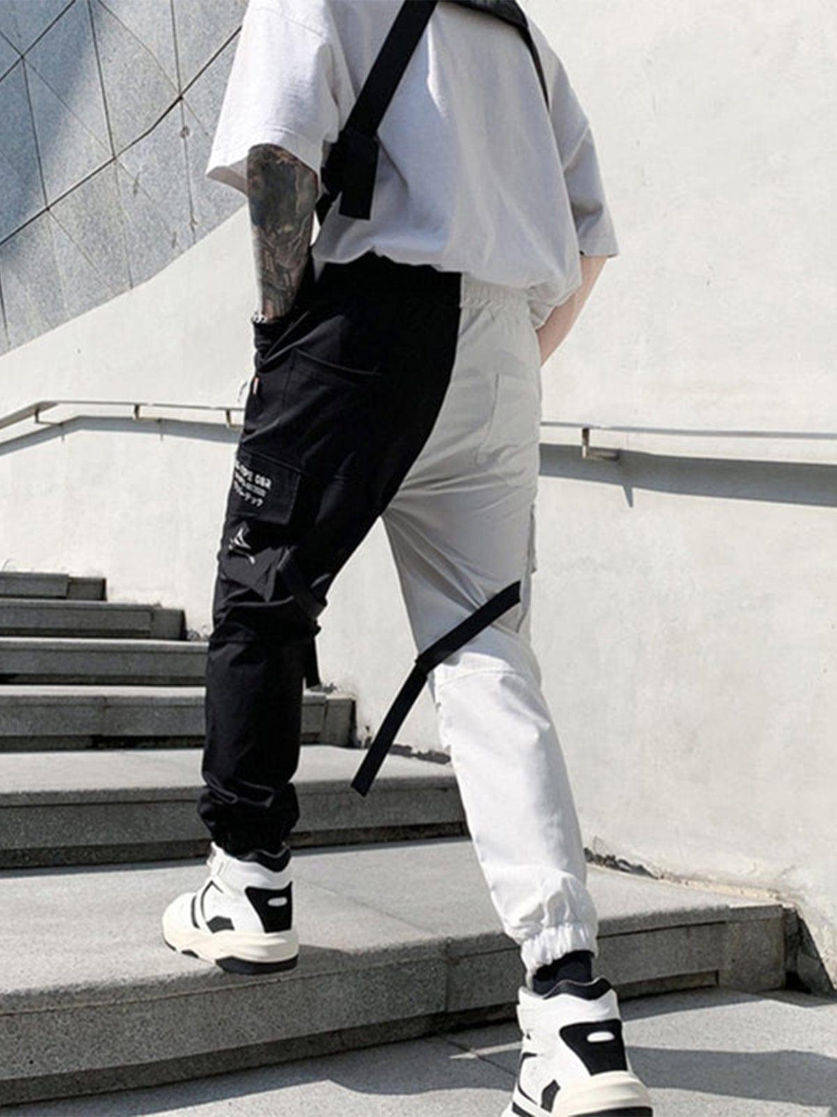 Patchwork Ribbons Print Cargo Pants
