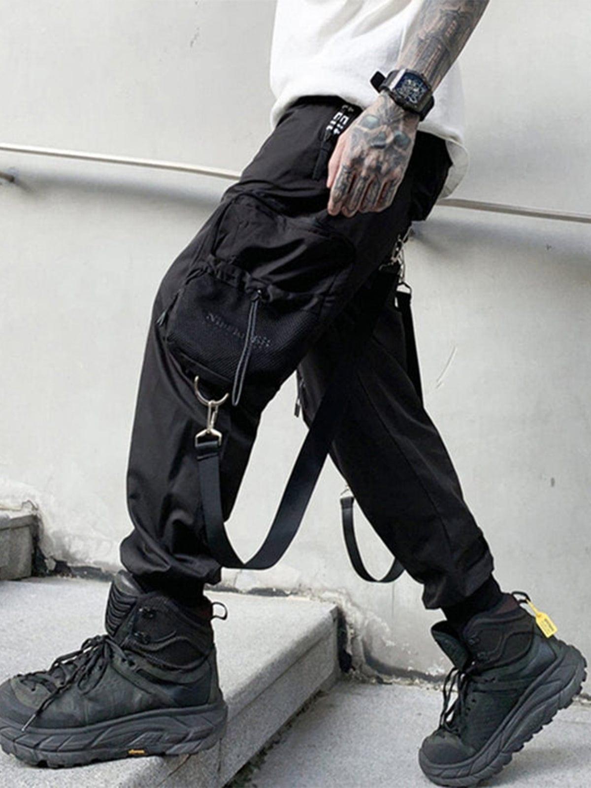 Drawstring Pockets Ribbons Cargo Pants