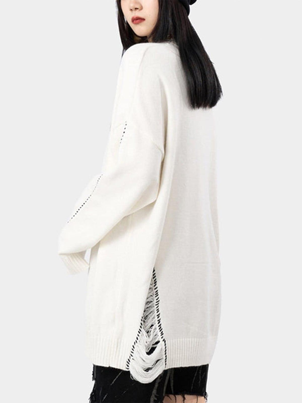 Bright Line Ripped Knitted Sweater