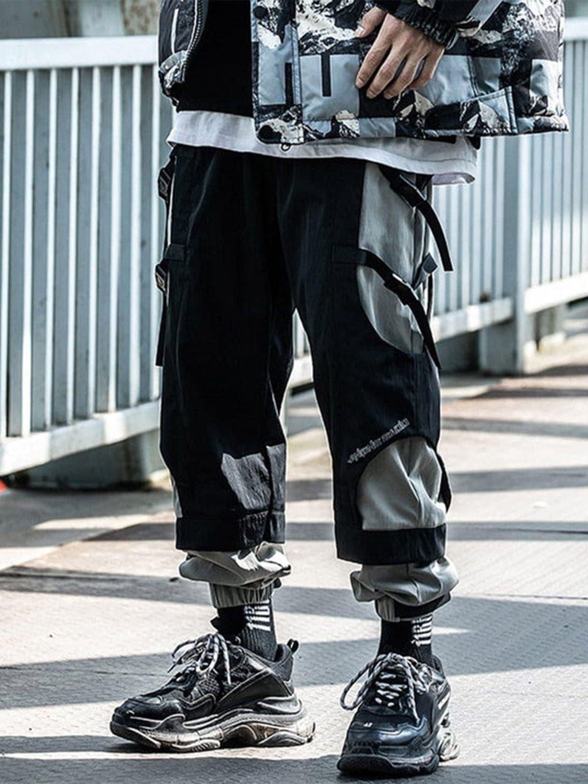 Patchwork Ribbons Velcro Cargo Pants