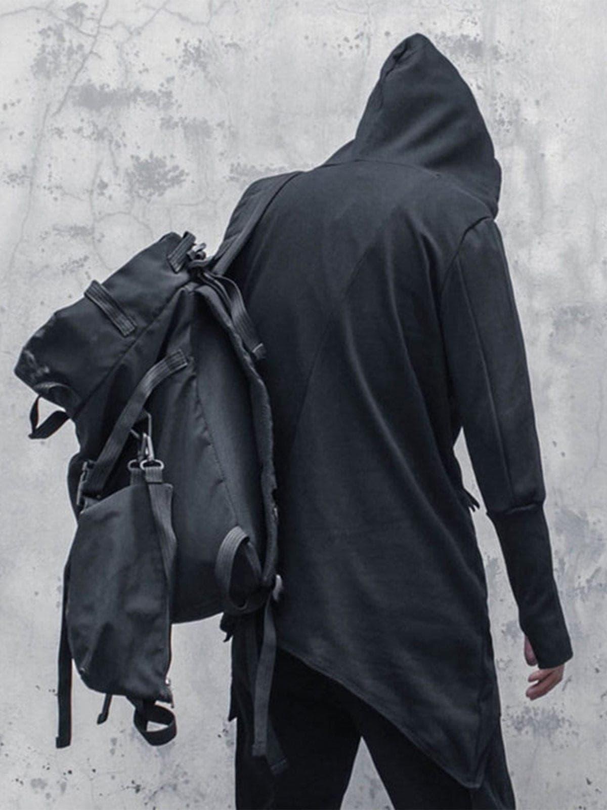 Dark Asymmetric Side Zip Cape Jacket