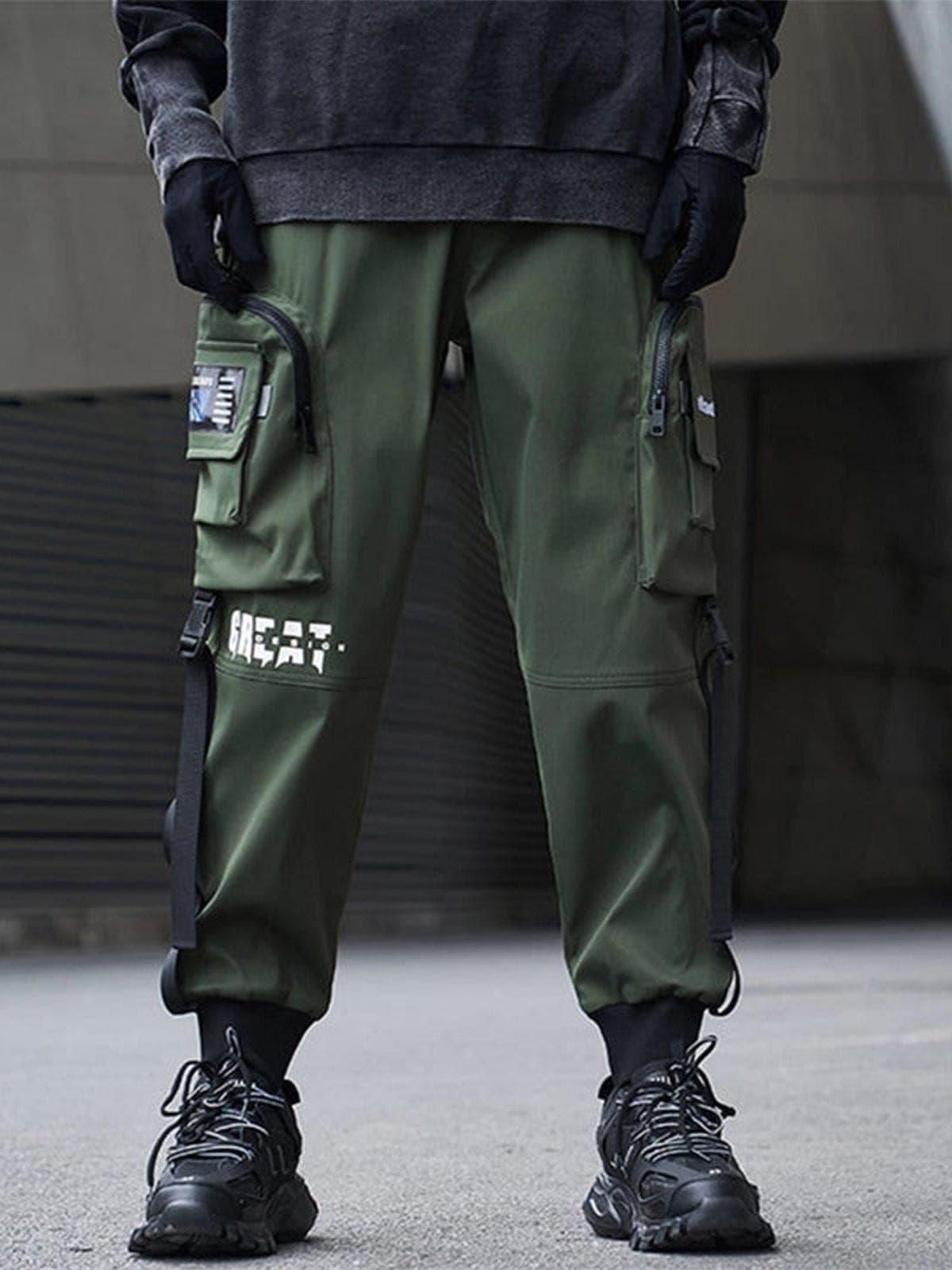 Function Buttons Ribbons Zipper Pockets Cargo Pants