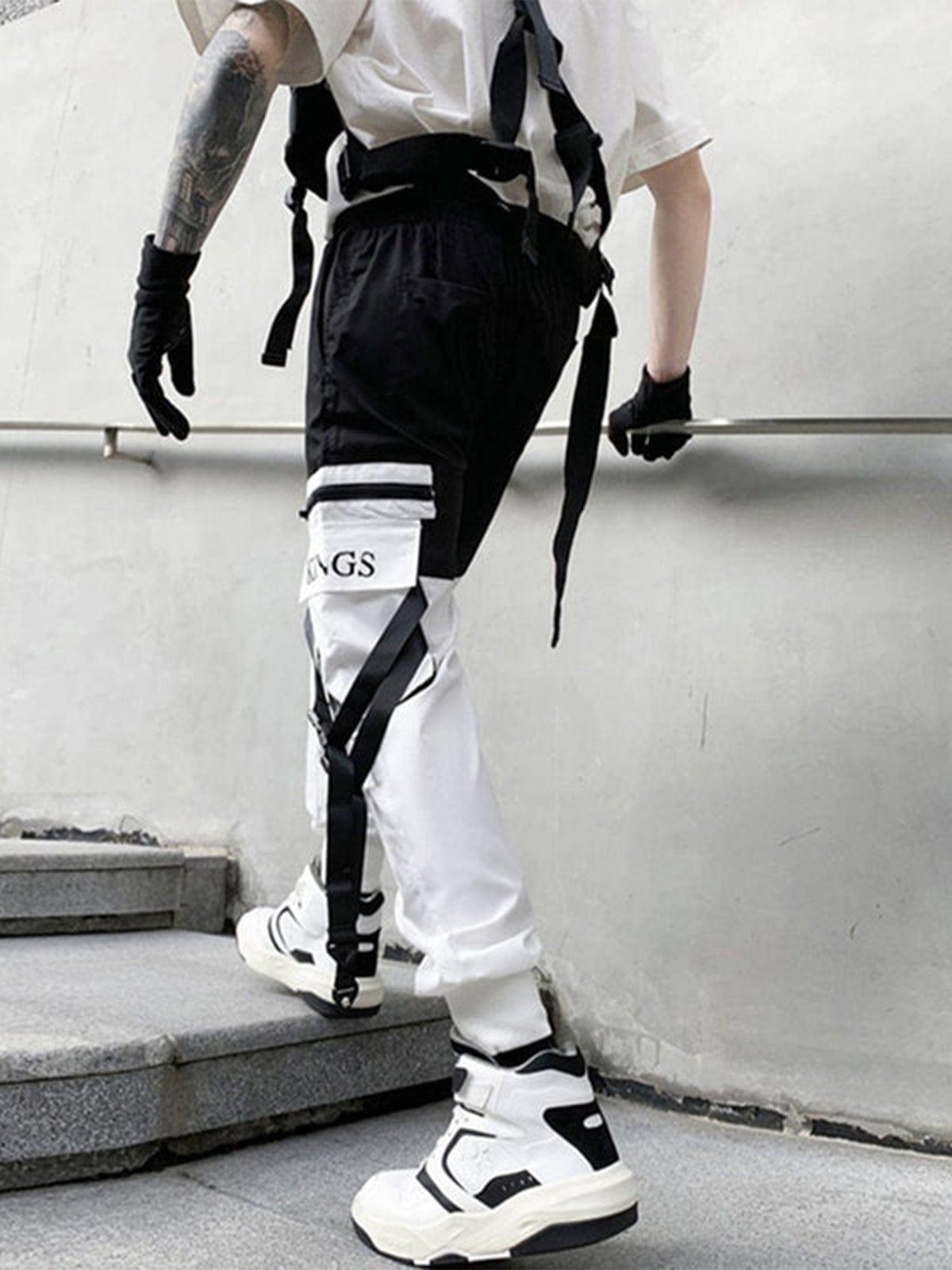 Color Block Patchwork Ribbons Cargo Pants