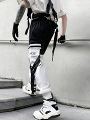 Color Block Patchwork Ribbons Cargo Pants