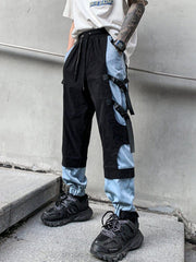 Patchwork Ribbons Buckle Cargo Pants