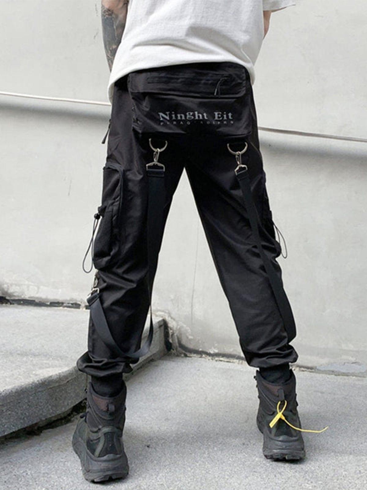 Drawstring Pockets Ribbons Cargo Pants