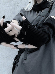 Dark Knit Slit Half-Sleeve Gloves