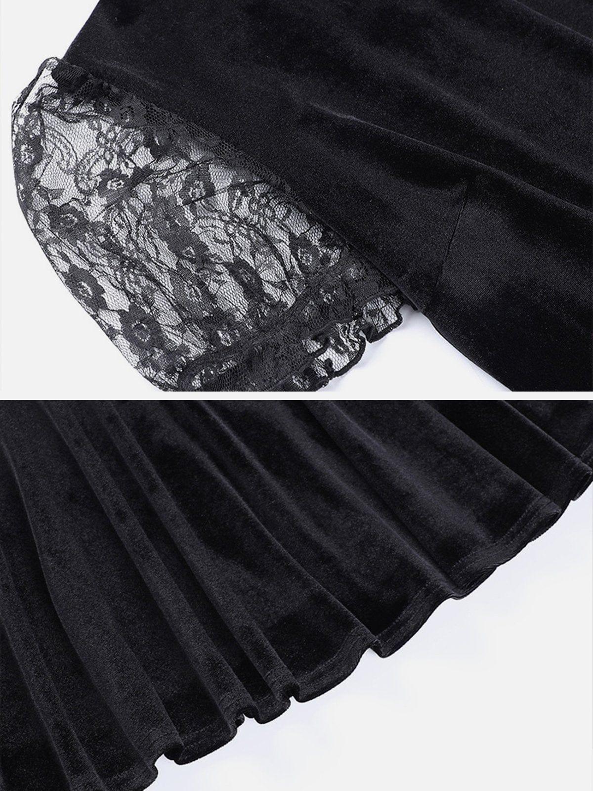 Gothic Chain Pentagram Mesh Patchwork Velvet Dress