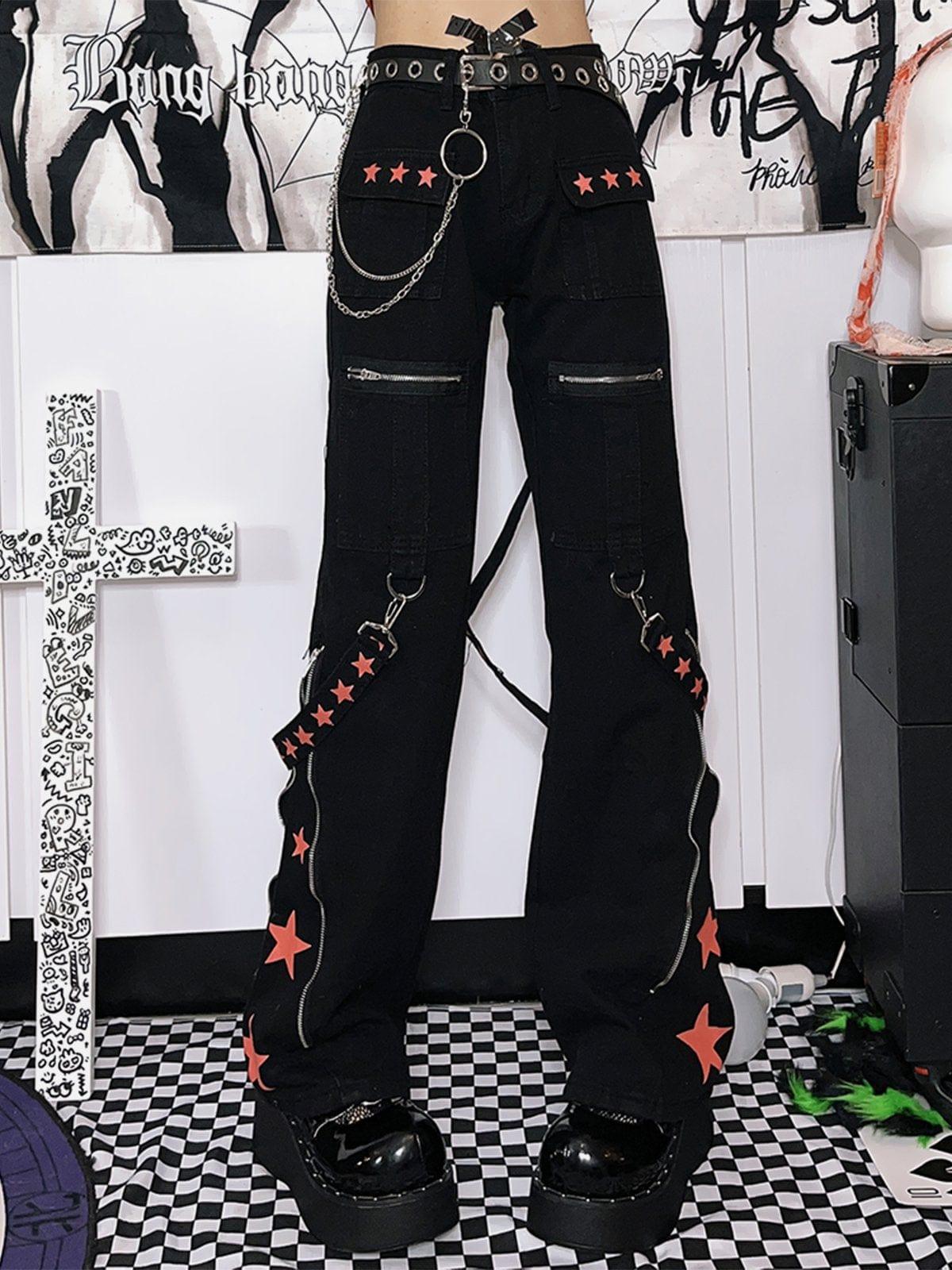 Dark Star Ribbon Zip Wide-Leg Pants
