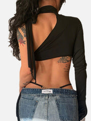 Irregular Halterneck Long Sleeve T Shirt