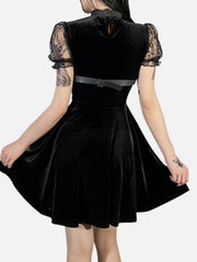 Gothic Chain Pentagram Mesh Patchwork Velvet Dress