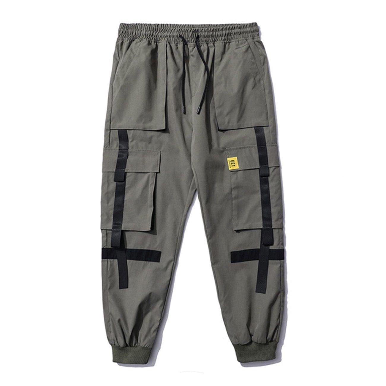 Multi Pockets Ribbons Cargo Pants