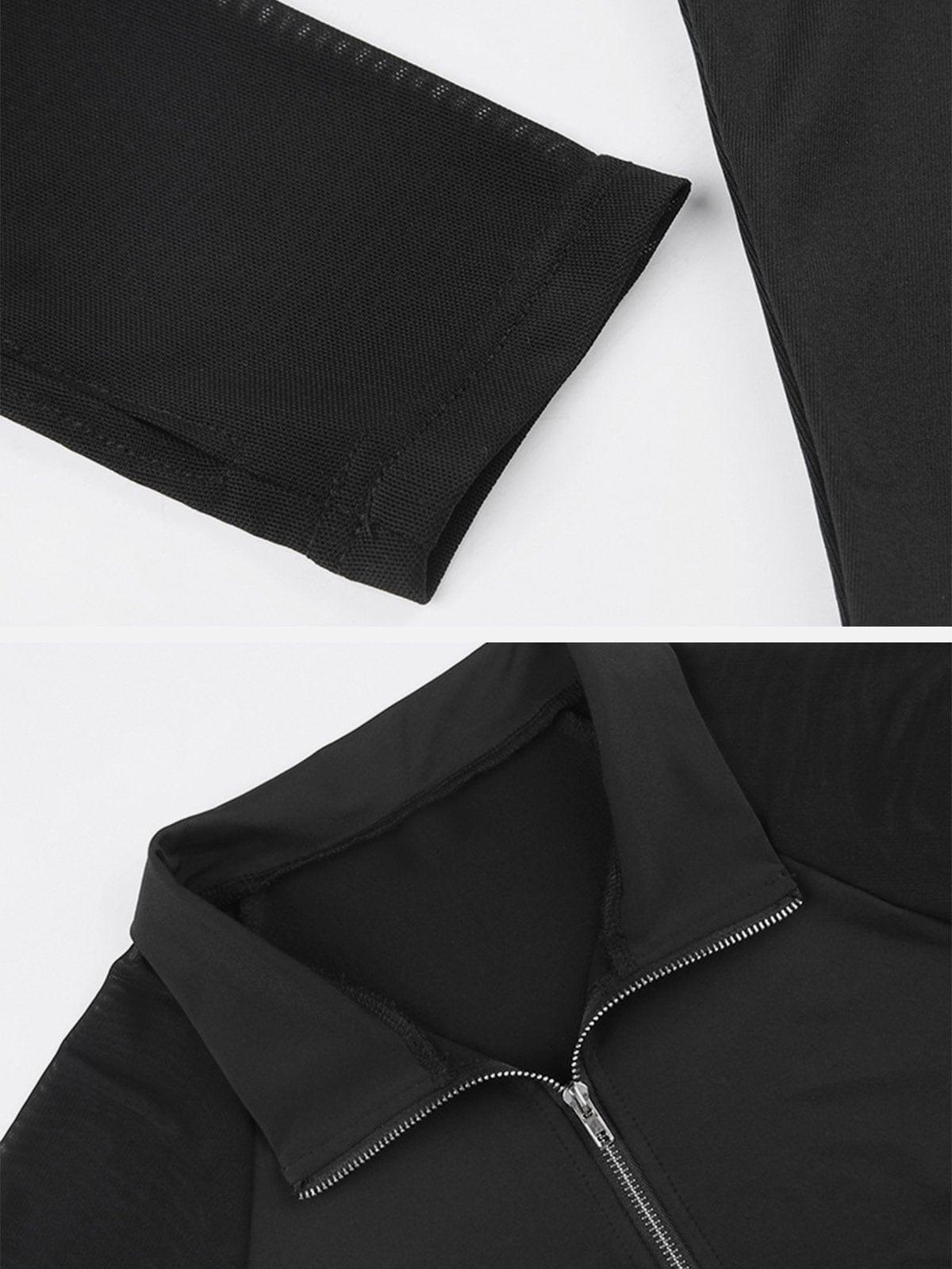 Mesh Nipped Waist Long Sleeve T Shirts