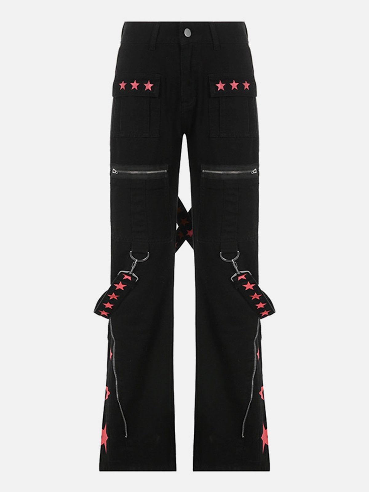 Dark Star Ribbon Zip Wide-Leg Pants