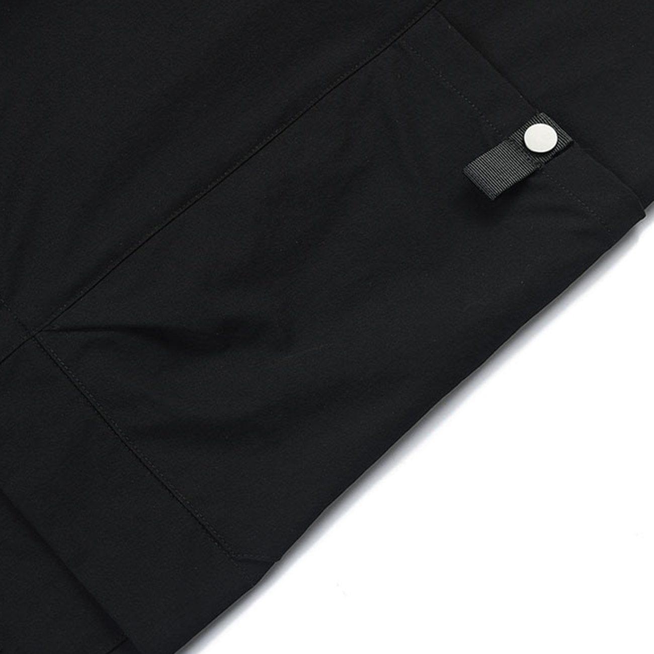 Patchwork Ribbon Zip Up Pocket Drawstring Function Shorts