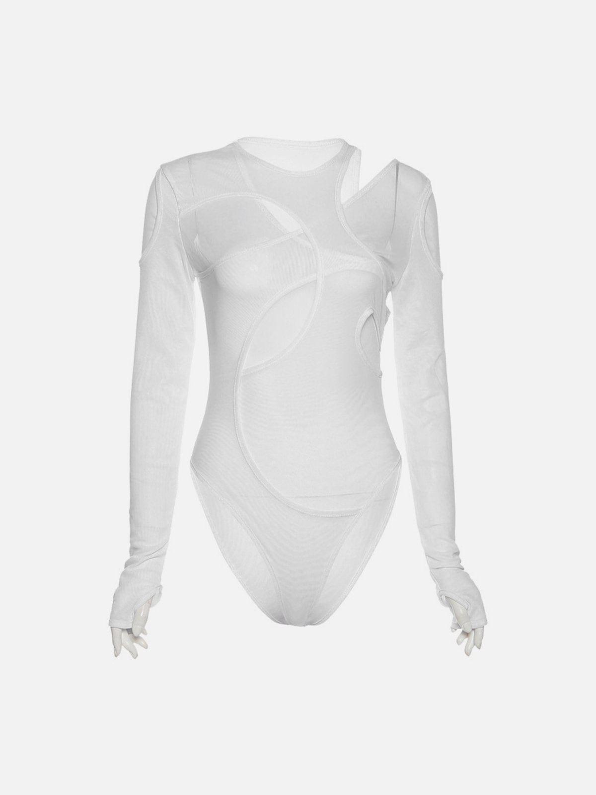 Fake Two Mesh Perspective Jumpsuit