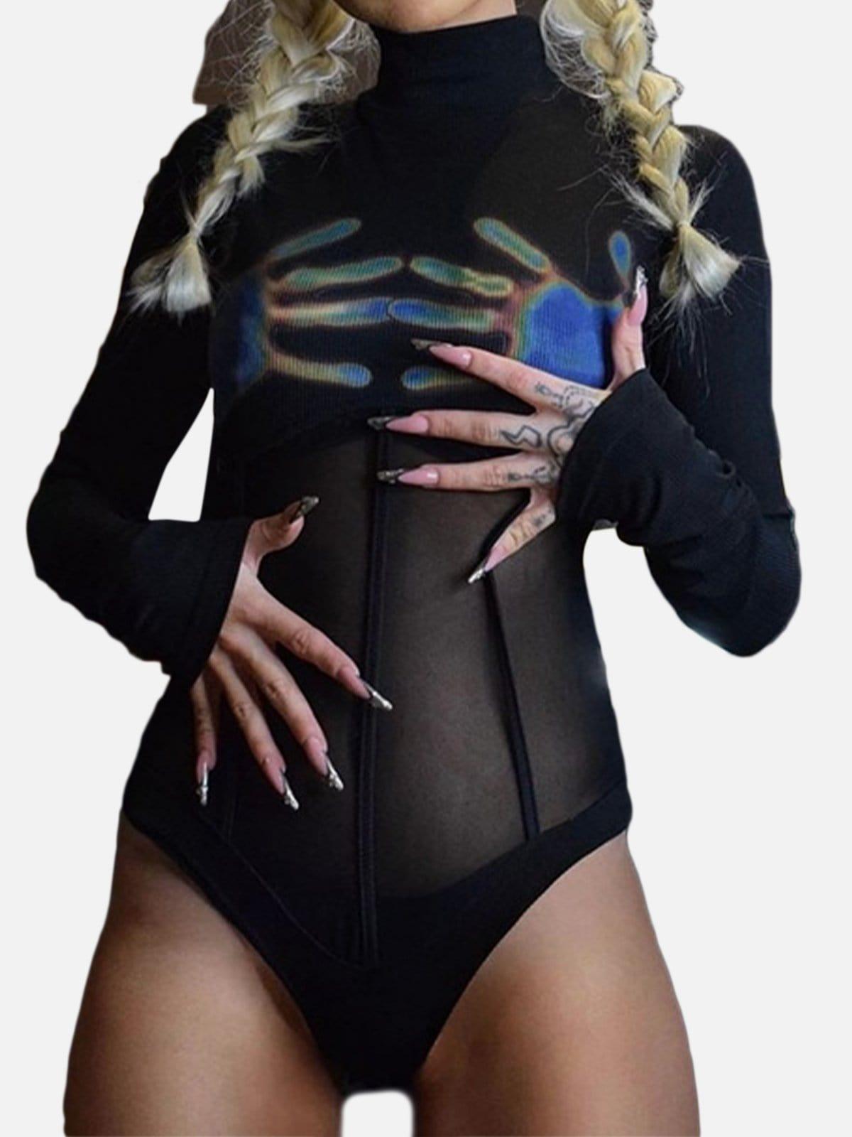 Mesh Neon Palm Long Sleeve Jumpsuit
