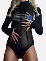Mesh Neon Palm Long Sleeve Jumpsuit