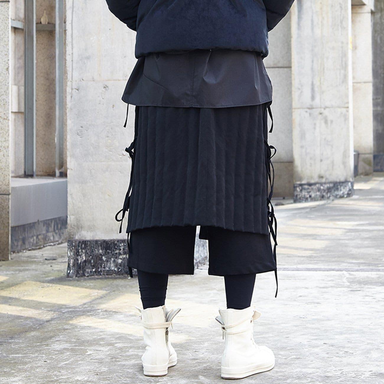 Dark Fake Two Bandage Oversized Thick Ankle-length Pants