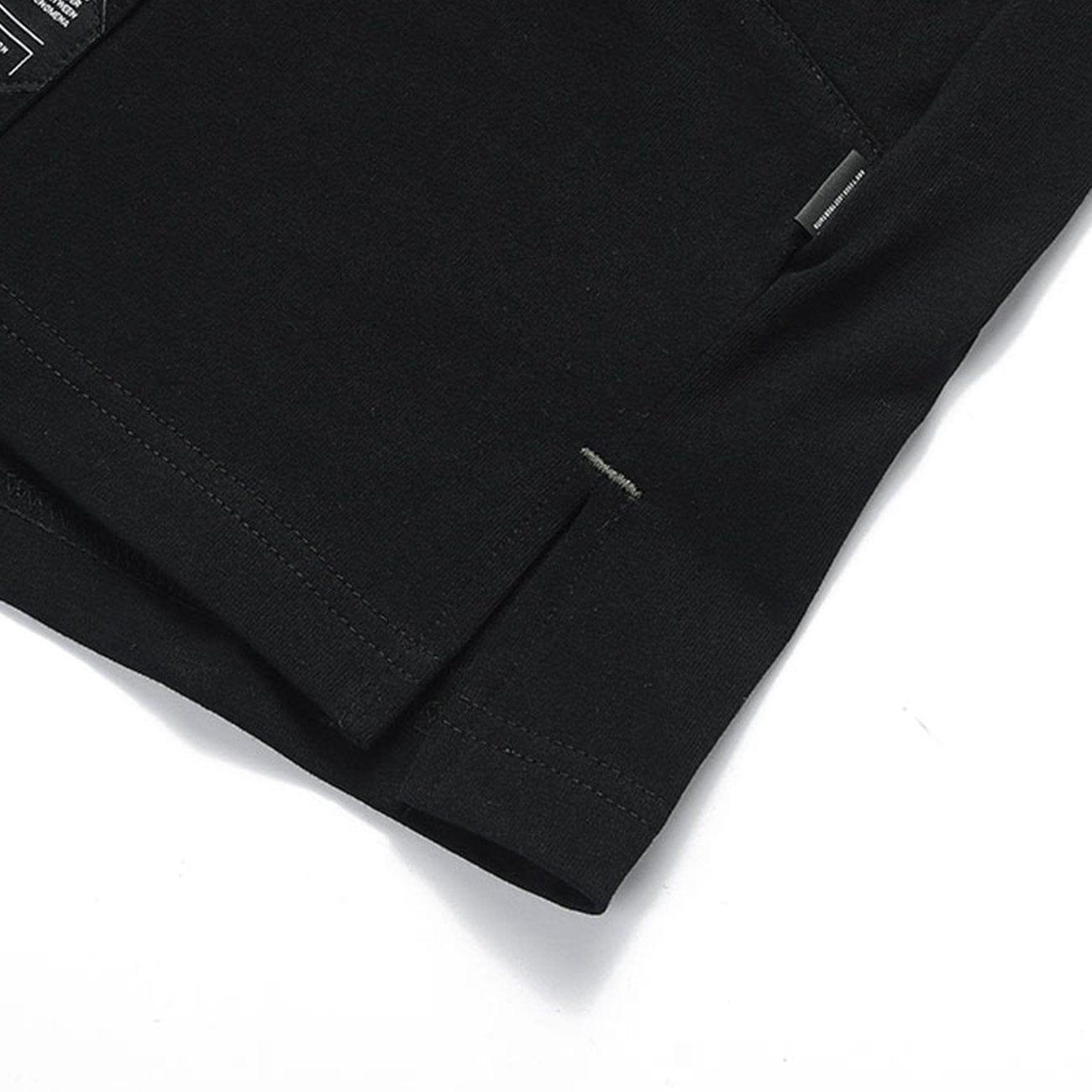 Patchwork Disc Buckle Zip Up Pocket Tee