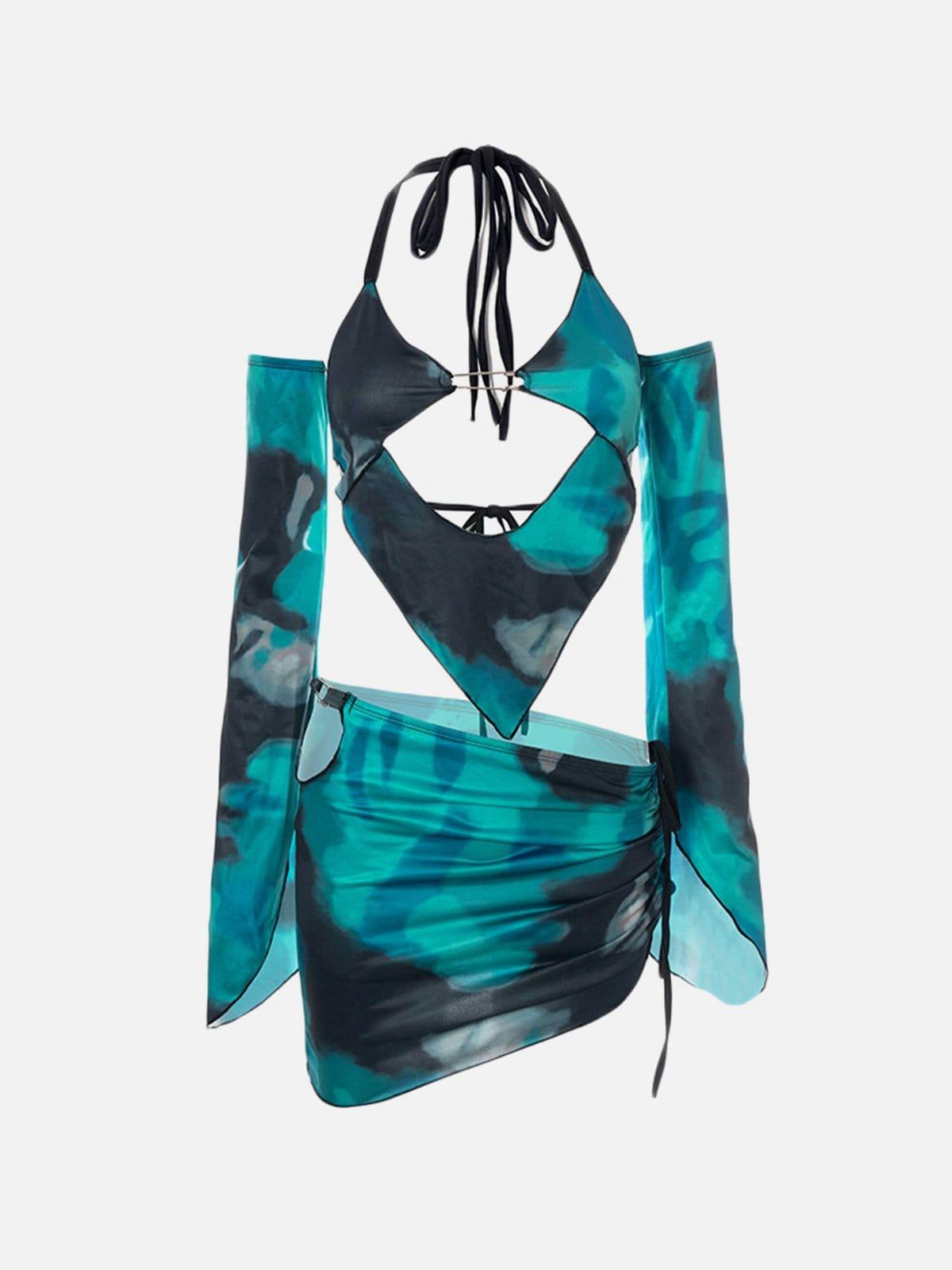 Tie Dye Suspender Skirt Suit