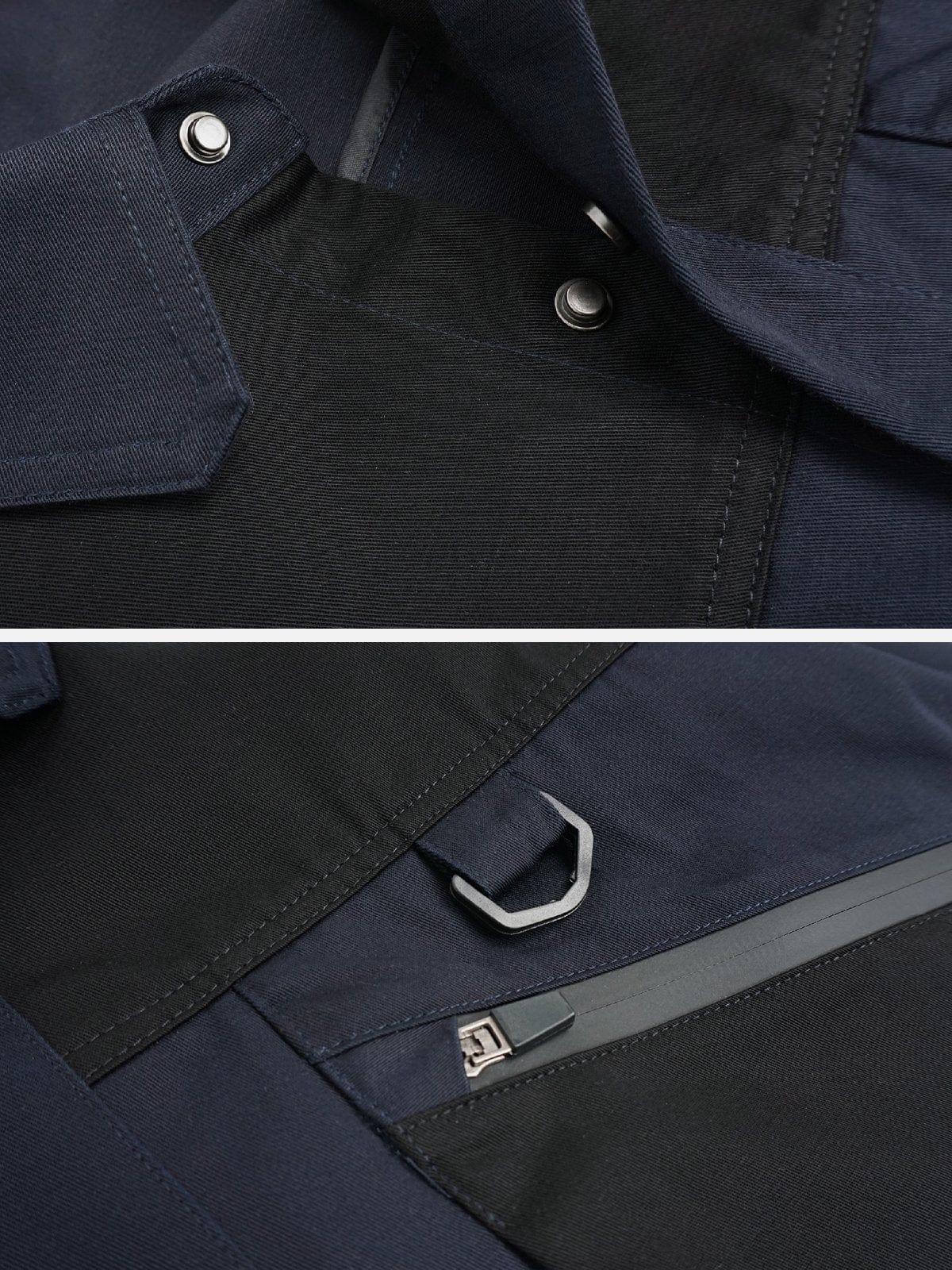 Patchwork Big Pockets Long Sleeve Shirt