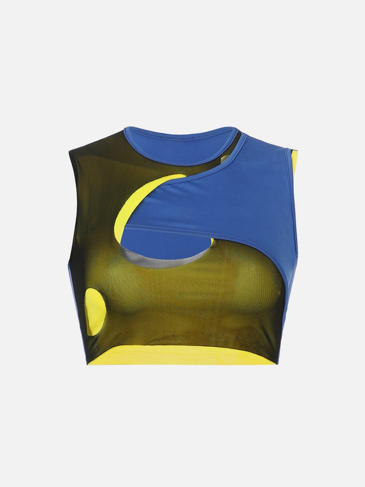 Contrasting Cutout Patchwork Vest