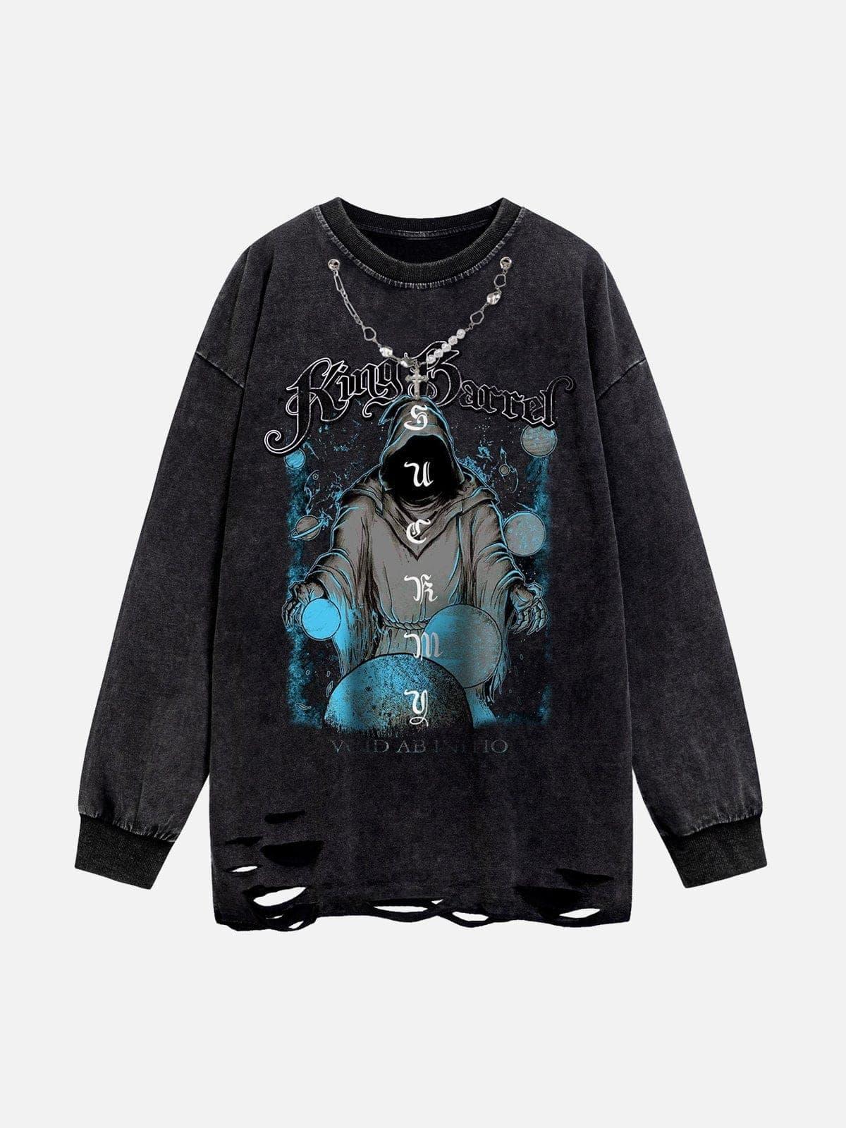 Vintage Grim Reaper Print Sweatshirt