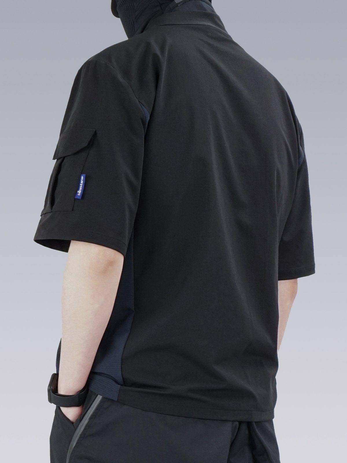 Patchwork Zip Up Function Short Sleeve Shirt