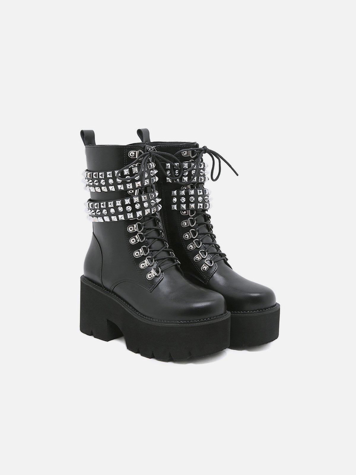 Zip Up Rivet Motorcycle Boots