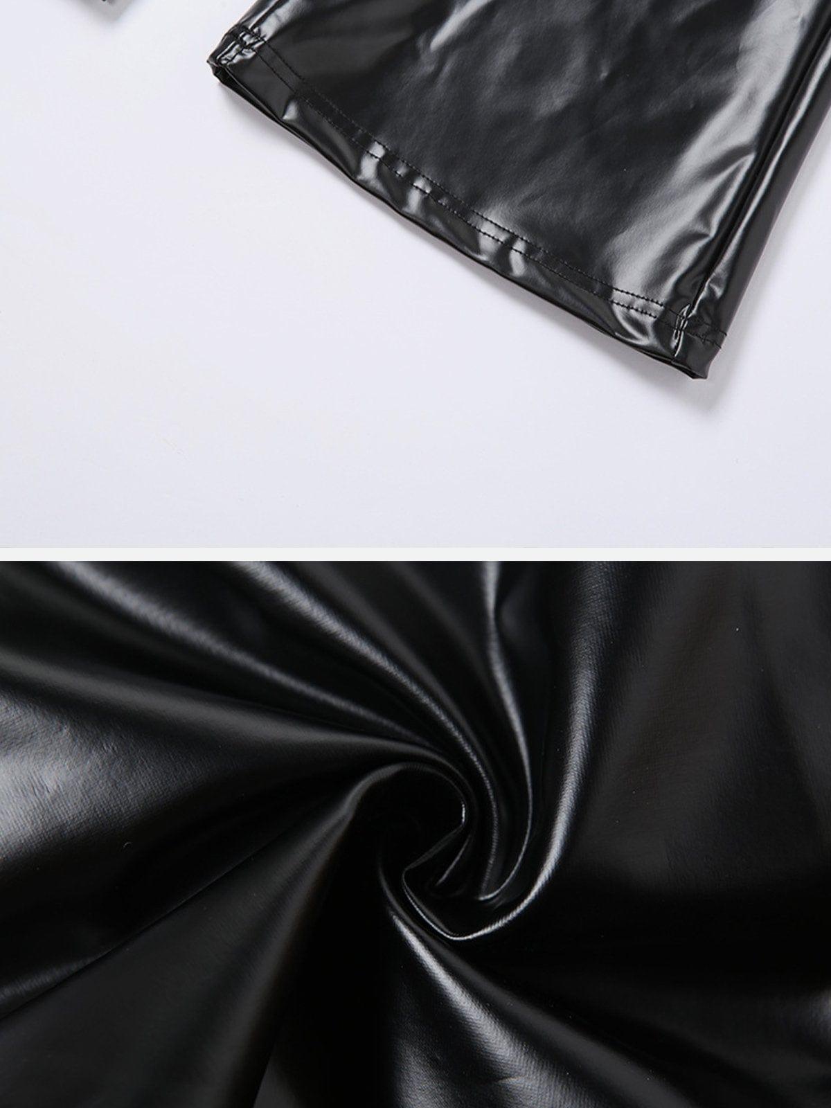 Wide-Leg Strap Slim Fit PU Leather Pant