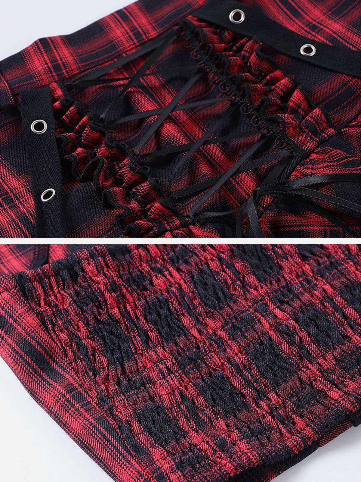 Plaid Lace Pleated Skirt Suit