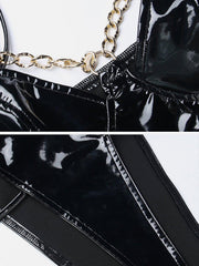 Dark Chain Strap PU Jumpsuit