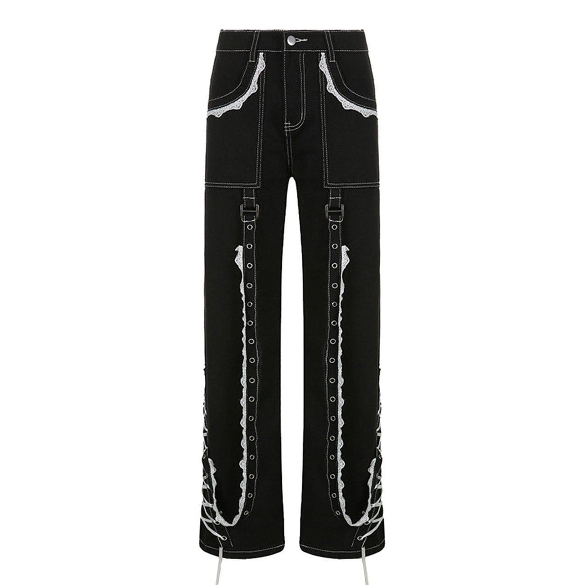 Lace Ribbons Straight Jeans