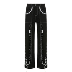 Lace Ribbons Straight Jeans