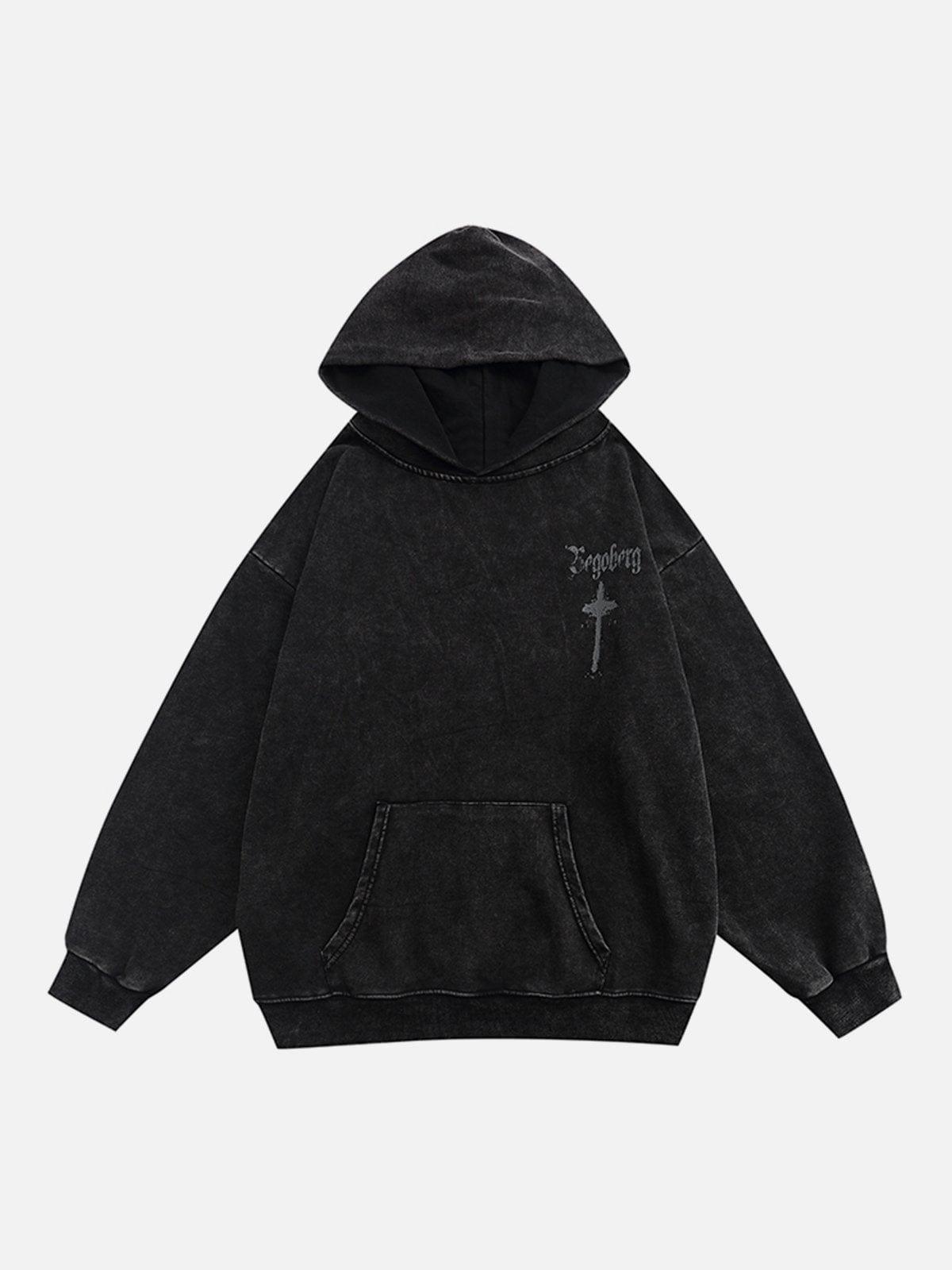 Washed Graffiti Cross Pattern Hoodie