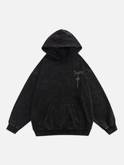 Washed Graffiti Cross Pattern Hoodie