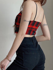 PU Buckle Patchwork Plaid Vest