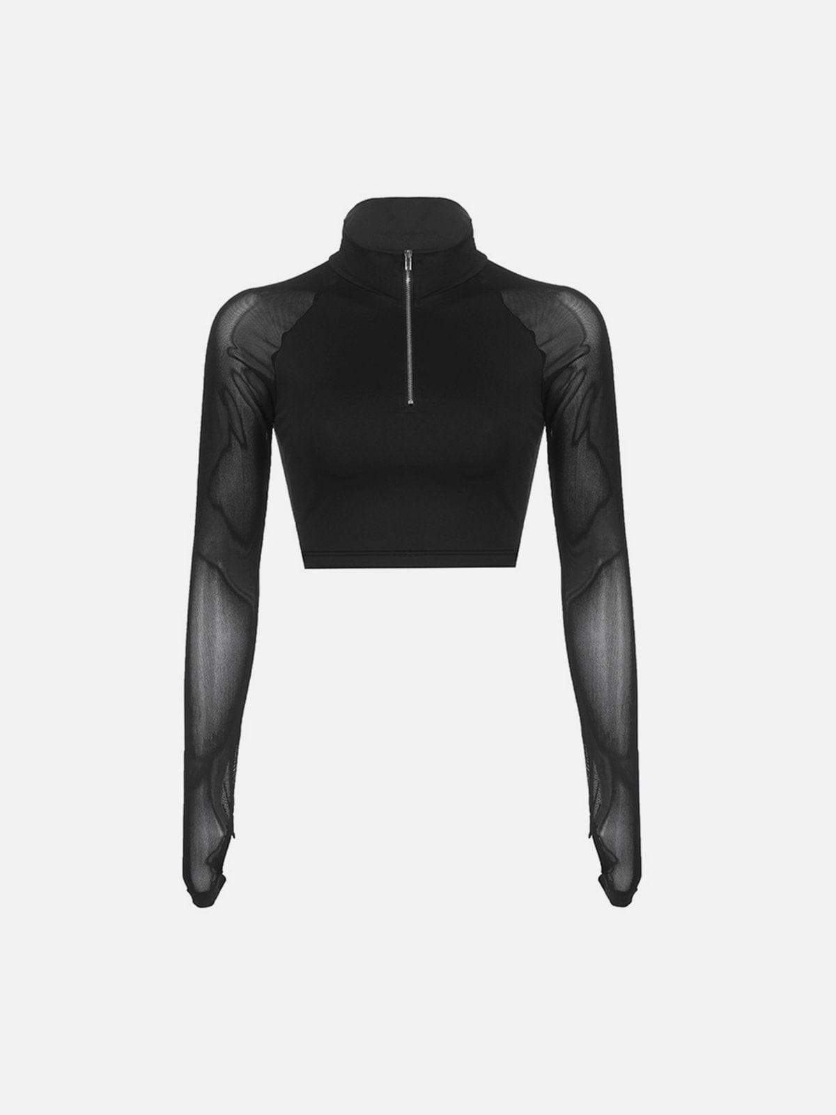 Mesh Nipped Waist Long Sleeve T Shirts