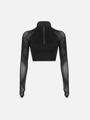 Mesh Nipped Waist Long Sleeve T Shirts