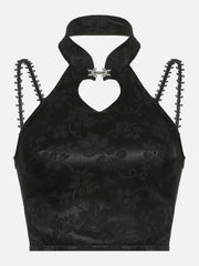 Dark Butterfly Buckle Hollow Cropped Vest