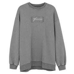 Dark Solid Patchwork Print Wash Sweatshirt