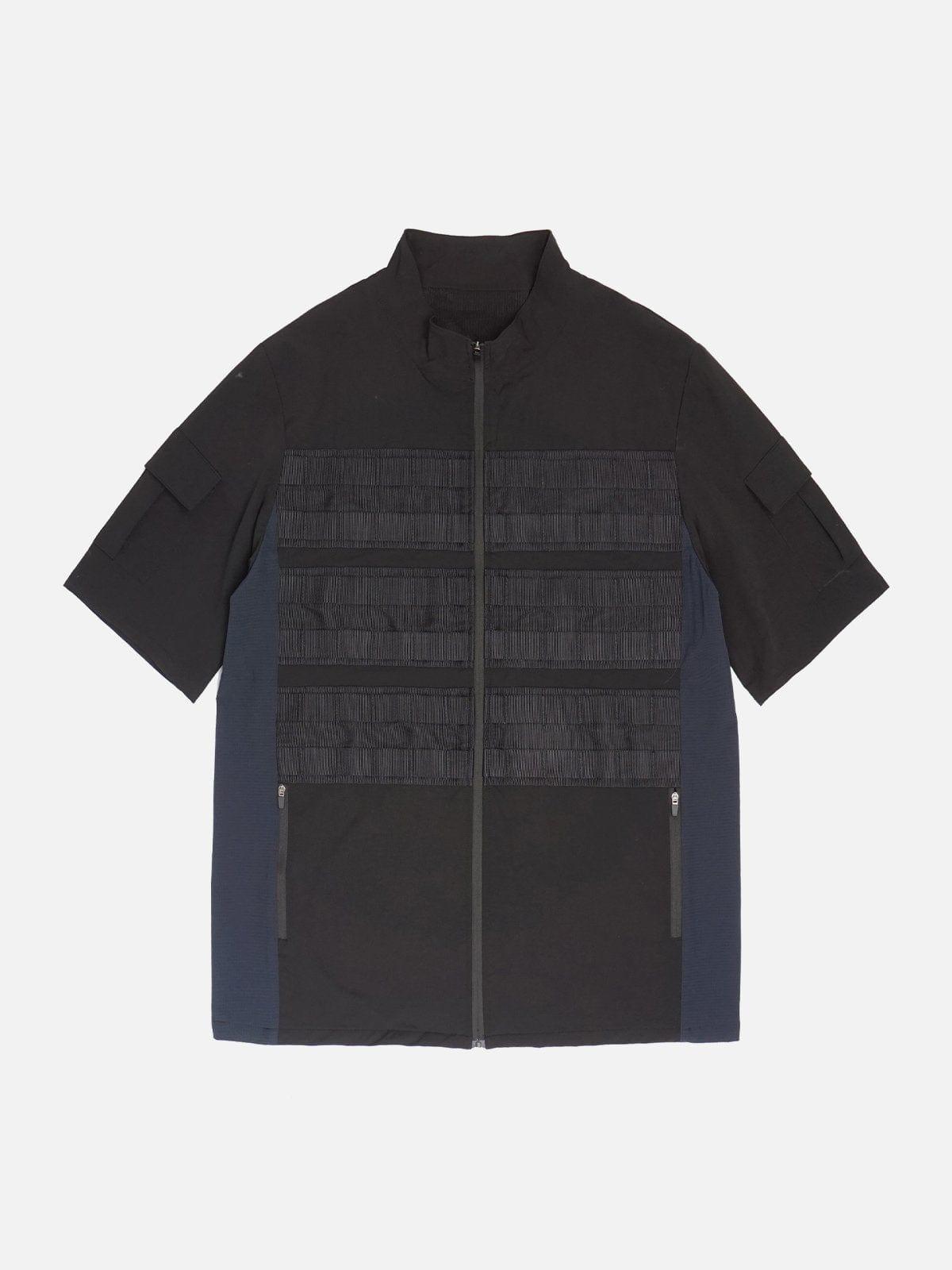 Patchwork Zip Up Function Short Sleeve Shirt